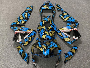 2003-2004 Honda CBR600RR Motorcycle Fairings - Blue Gold Camouflage Shark UK Manufacturers