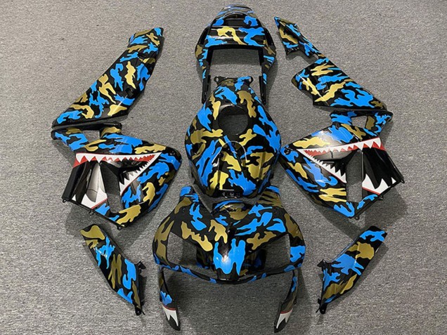 2003-2004 Honda CBR600RR Motorcycle Fairings - Blue Gold Camouflage Shark UK Manufacturers