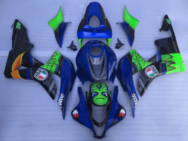 2007-2008 Honda CBR600RR Motorcycle Fairings - Blue Green Glossy Black Shark UK Manufacturers