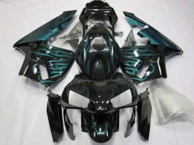 2003-2004 Honda CBR600RR Motorcycle Fairings - Glossy Black Green Flame UK Manufacturers