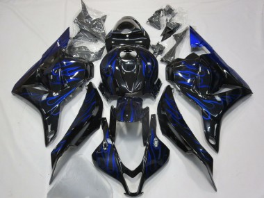2009-2012 Honda CBR600RR Motorcycle Fairings - Glossy Black Blue Flame UK Manufacturers