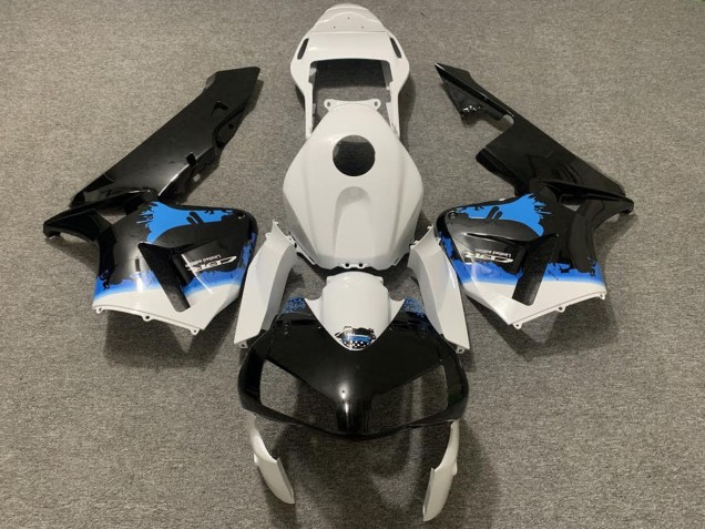 2003-2004 Honda CBR600RR Motorcycle Fairing - White Blue Glossy Black Splatter UK Manufacturers