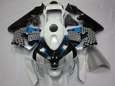 2003-2004 Honda CBR600RR Motorcycle Fairings - White Blue Glossy Black Splatter UK Manufacturers