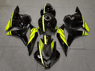 2009-2012 Honda CBR600RR Motorcycle Fairings - Glossy Black High Viz Yellow Stripe UK Manufacturers