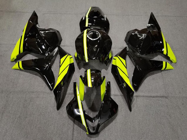 2009-2012 Honda CBR600RR Motorcycle Fairings - Glossy Black High Viz Yellow Stripe UK Manufacturers