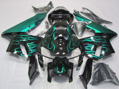2005-2006 Honda CBR600RR Motorcycle Fairings - Glossy Black Teal Flame UK Manufacturers
