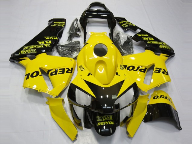 2003-2004 Honda CBR600RR Motorcycle Fairings - Yellow Glossy Black Repsol UK Manufacturers