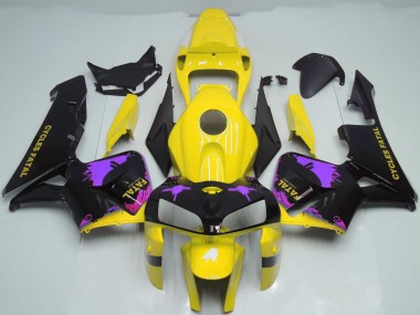 2005-2006 Honda CBR600RR Motorcycle Fairings - Glossy Black Yellow Purple Splatter UK Manufacturers
