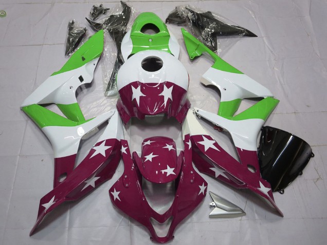 2007-2008 Honda CBR600RR Motorcycle Fairings - White Green Maroon Red Stars Stripe UK Manufacturers