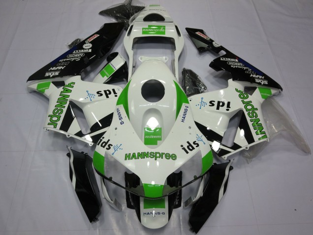 2003-2004 Honda CBR600RR Motorcycle Fairings - White Green Glossy Black Hannspree UK Manufacturers