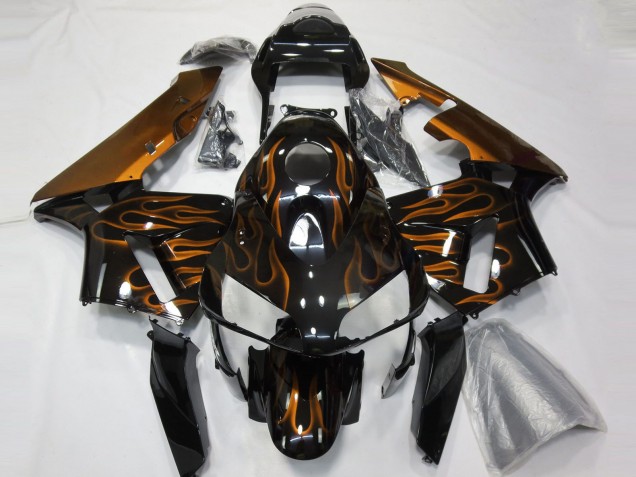 2003-2004 Honda CBR600RR Motorcycle Fairings - Glossy Black Orange Flame UK Manufacturers