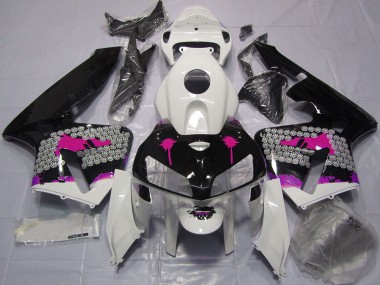 2005-2006 Honda CBR600RR Motorcycle Fairings - Pink Splatter on Glossy Black UK Manufacturers