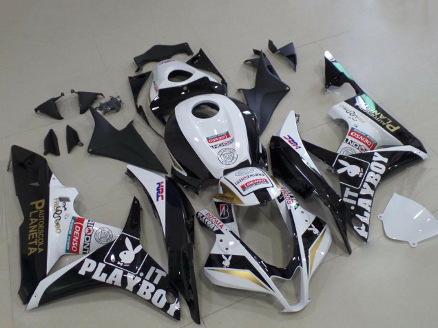 2007-2008 Honda CBR600RR Motorcycle Fairings - White Gold Glossy Black PlayBoy UK Manufacturers