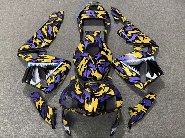 2003-2004 Honda CBR600RR Motorcycle Fairings - Purple Yellow Camouflage Shark UK Manufacturers