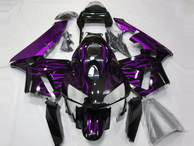 2003-2004 Honda CBR600RR Motorcycle Fairings - Glossy Black Purple Flame UK Manufacturers