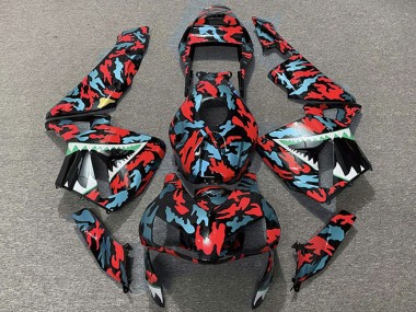 2003-2004 Honda CBR600RR Motorcycle Fairings - Red Blue Camouflage Shark UK Manufacturers