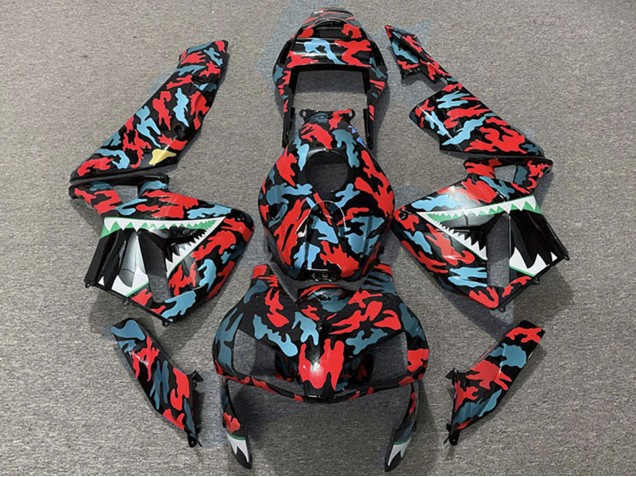 2003-2004 Honda CBR600RR Motorcycle Fairings - Red Blue Camouflage Shark UK Manufacturers