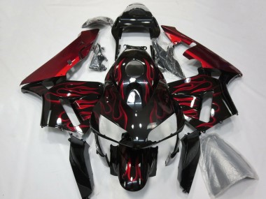 2003-2004 Honda CBR600RR Motorcycle Fairings - Glossy Black Red Flame UK Manufacturers