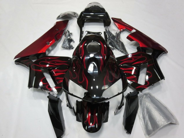 2003-2004 Honda CBR600RR Motorcycle Fairings - Glossy Black Red Flame UK Manufacturers