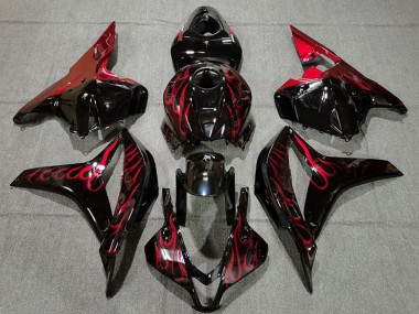 2009-2012 Honda CBR600RR Motorcycle Fairings - Glossy Black Red Flame UK Manufacturers