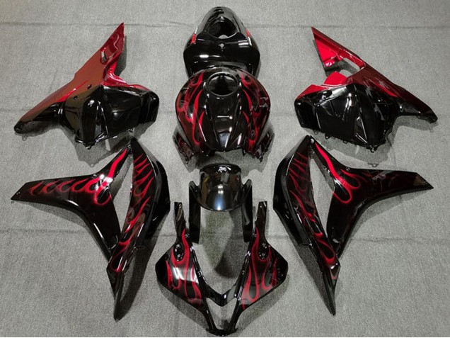 2009-2012 Honda CBR600RR Motorcycle Fairings - Glossy Black Red Flame UK Manufacturers
