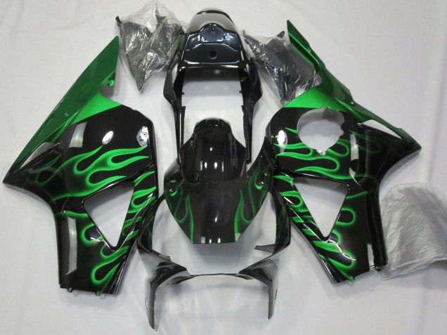2002-2003 Honda CBR954RR Motorcycle Fairings - Glossy Black Green Flame UK Manufacturers