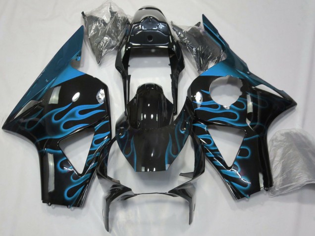 2002-2003 Honda CBR954RR Motorcycle Fairings - Glossy Black Light Blue Flame UK Manufacturers