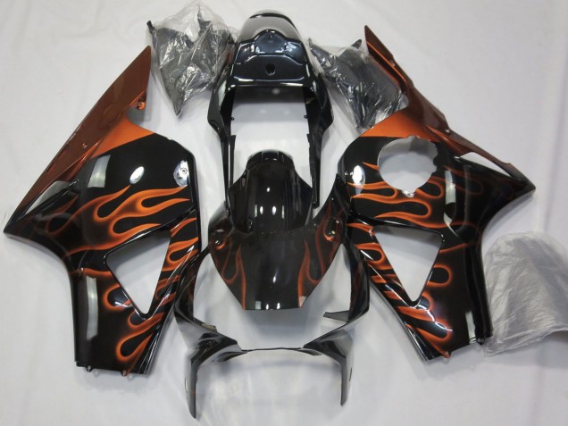2002-2003 Honda CBR954RR Motorcycle Fairings - Glossy Black Orange Flame UK Manufacturers
