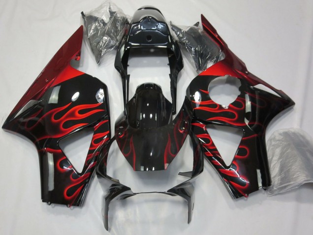 2002-2003 Honda CBR954RR Motorcycle Fairings - Glossy Black Red Flame UK Manufacturers