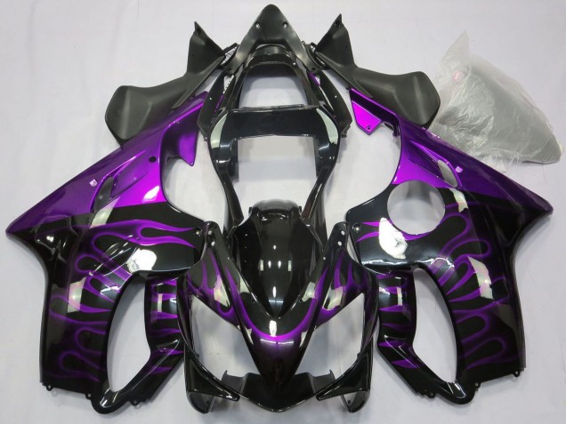 2001-2003 Honda CBR600 F4i Motorcycle Fairings - Glossy Black Purple Flame UK Manufacturers