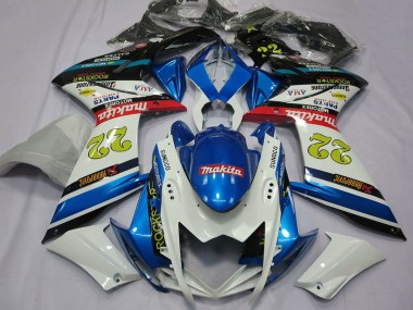 2007-2008 Suzuki GSXR 1000 Motorcycle Fairings - White Blue Red Black Motul 22 UK Manufacturers