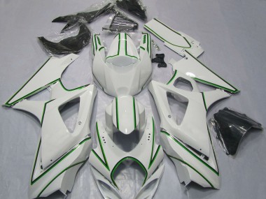 2007-2008 Suzuki GSXR 1000 Motorcycle Fairings - Glossy White Green Pinstripe UK Manufacturers