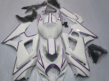 2007-2008 Suzuki GSXR 1000 Motorcycle Fairings - Glossy White Purple Pinstripe UK Manufacturers