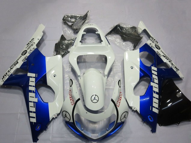 2000-2002 Suzuki GSXR 1000 Motorcycle Fairings - White Blue Jordan UK Manufacturers