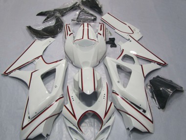 2007-2008 Suzuki GSXR 1000 Motorcycle Fairings - White with Red Pinstripe UK Manufacturers