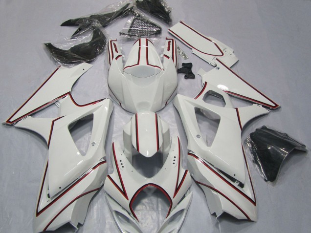2007-2008 Suzuki GSXR 1000 Motorcycle Fairings - White with Red Pinstripe UK Manufacturers