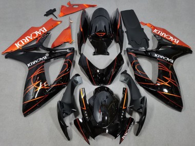 2006-2007 Suzuki GSXR 600 / GSXR 750 Motorcycle Fairings - Glossy Black Orange Bacardi UK Manufacturers