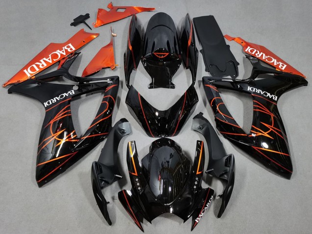 2006-2007 Suzuki GSXR 600 / GSXR 750 Motorcycle Fairings - Glossy Black Orange Bacardi UK Manufacturers
