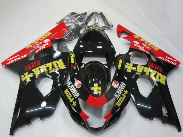 2004-2005 Suzuki GSXR 600 / GSXR 750 Motorcycle Fairings - Glossy Black Red Yellow Rizla UK Manufacturers