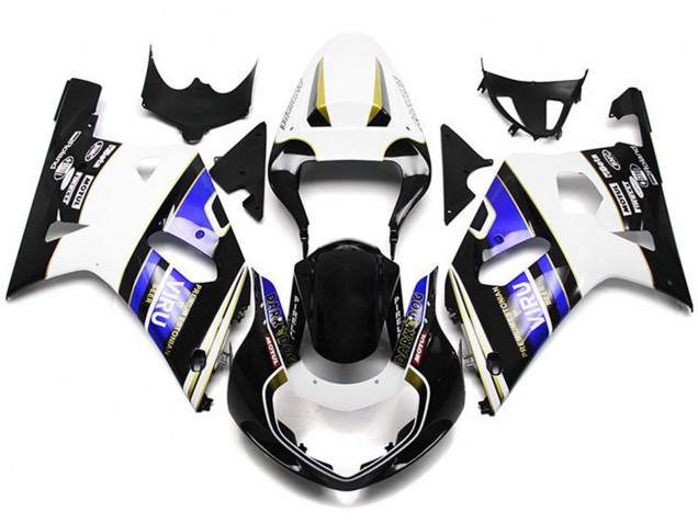 2001-2003 Suzuki GSXR 600 / GSXR 750 Motorcycle Fairings - White Blue Glossy Black Viru Style UK Manufacturers