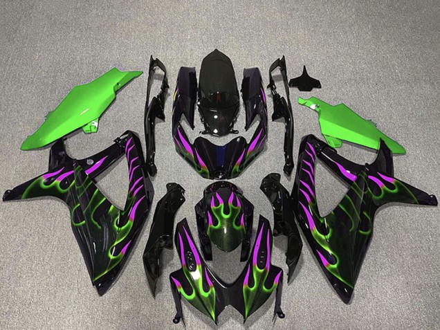 2008-2010 Suzuki GSXR 600 / GSXR 750 Motorcycle Fairings - Glossy Black Green Purple Flame UK Manufacturers
