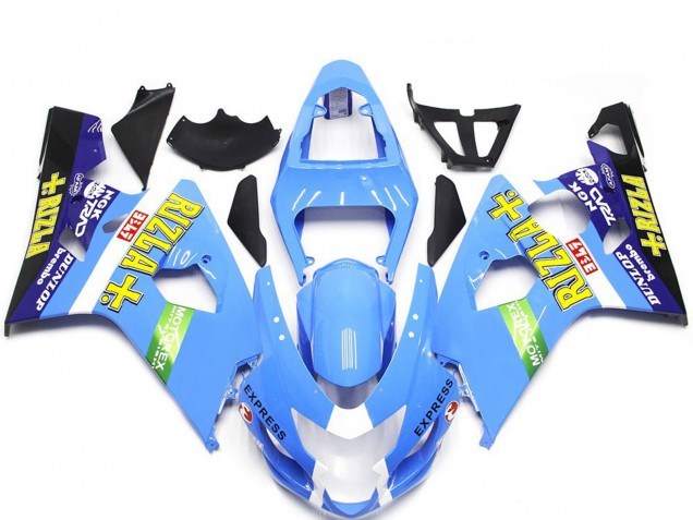 2004-2005 Suzuki GSXR 600 / GSXR 750 Motorcycle Fairings - Light Blue Green Yellow Rizla Style UK Manufacturers
