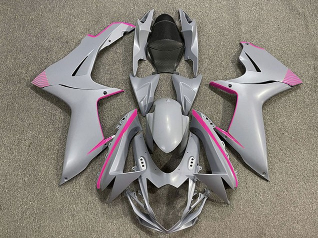 2011-2024 Suzuki GSXR 600 / GSXR 750 Motorcycle Fairings - Matte Nardo Grey Pink Accents UK Manufacturers