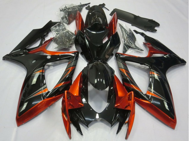 2006-2007 Suzuki GSXR 600 / GSXR 750 Motorcycle Fairings - Orange Glossy Black UK Manufacturers