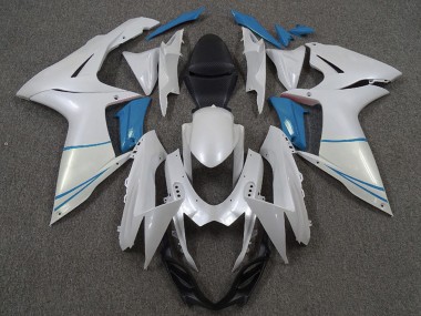 2011-2024 Suzuki GSXR 600 / GSXR 750 Motorcycle Fairings - Pearl White and Light Blue UK Manufacturers