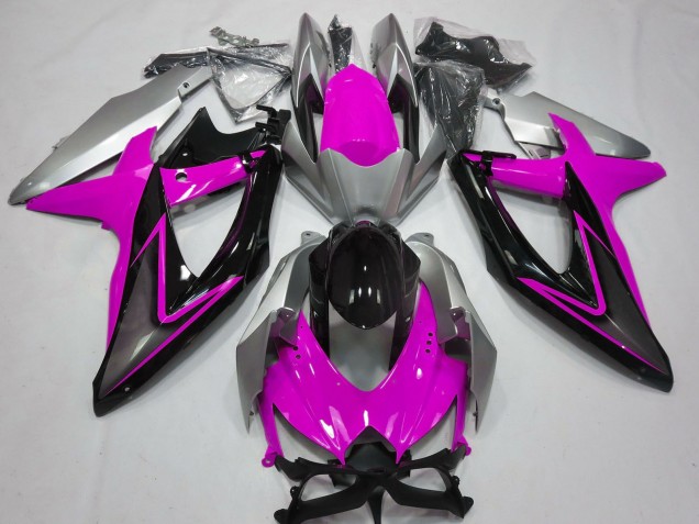 2008-2010 Suzuki GSXR 600 / GSXR 750 Motorcycle Fairings - Silver Pink Glossy Black UK Manufacturers