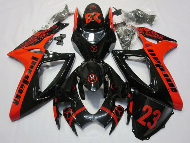 2006-2007 Suzuki GSXR 600 / GSXR 750 Motorcycle Fairings - Red Glossy Black Jordan 23 UK Manufacturers