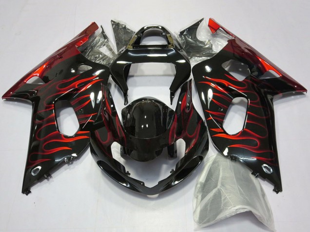 2001-2003 Suzuki GSXR 600 / GSXR 750 Motorcycle Fairings - Glossy Black Red Flame UK Manufacturers