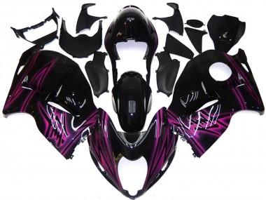 1996-2007 Suzuki GSXR 1300 Motorcycle Fairings - Glossy Black Purple Flame UK Manufacturers