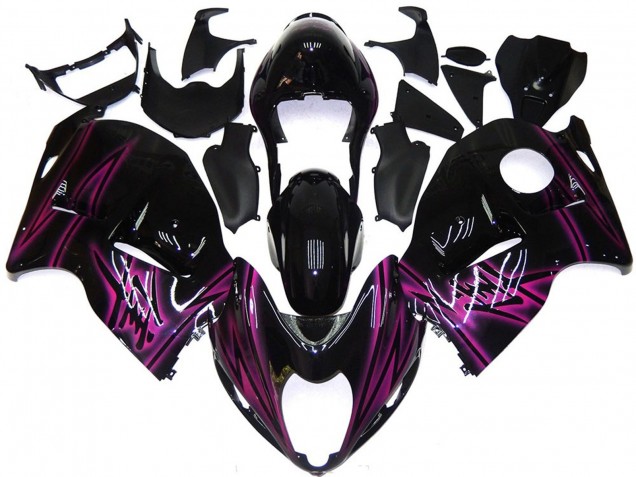 1996-2007 Suzuki GSXR 1300 Motorcycle Fairings - Glossy Black Purple Flame UK Manufacturers